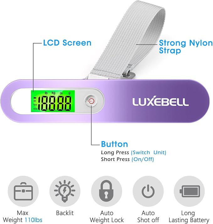 Digital Luggage Scale Vacation Travel Essentials Accessories Gifts for Traveler Portable Suitcase Handheld Weight Scale 110 lbs Hanging Baggage Travel Must Haves