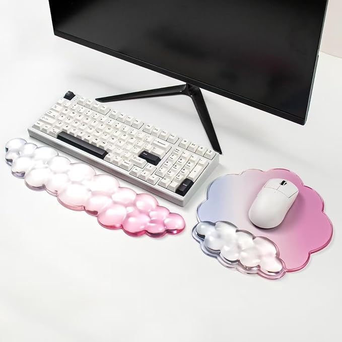 Gel Wrist Rest and Cloud Mouse Pad Support for Keyboard and Mouse - Ergonomic Pink Keyboard Wrist Pad Set for Typing Pain Relief/Computer/Laptop/Gaming/Home/Office (Cloud Shape, Gradient Blue Pink)