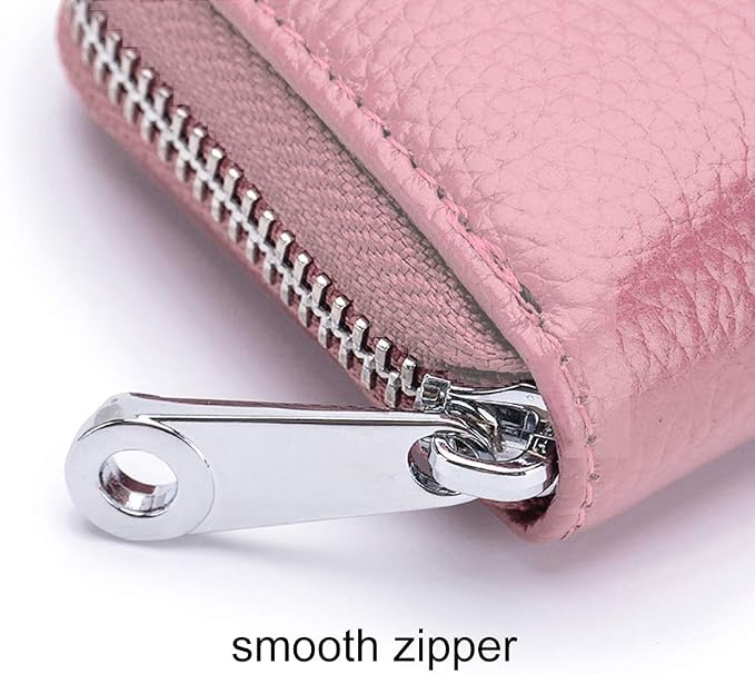 RFID Credit Card Holder Genuine Leather Credit Card Wallet with Zipper | RFID
