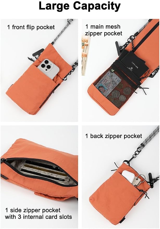 GOX Neck Wallet for Traveling Women,RFID Blocking Crossbody Wallet | Nylon Water-Repellent Passport Holder with Phone Pocket, Small Neck Pouch