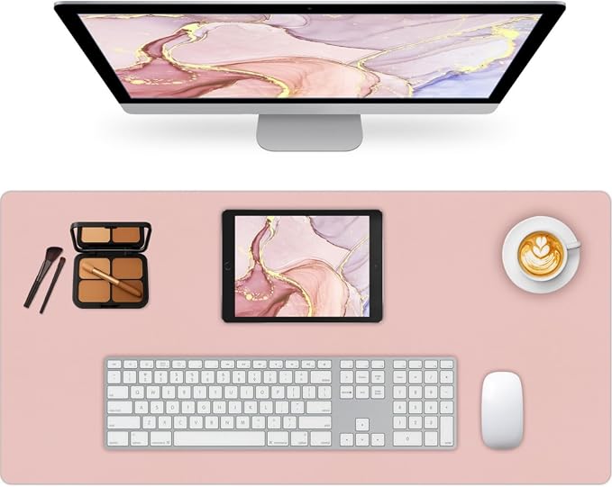 Leather Desk Pad Mat, Pink Desk Mat, 35.4" x 16.9" | Non-slip and Waterproof Computer Mat, Desk Protector for Office/Home, Desk Accessories for Women