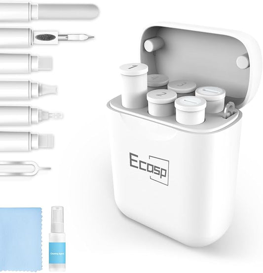 ECASP Cleaner Kit for AirPod,Multi-Tool iPhone Cleaning Kit,Cell Phone Cleaning Repair & Recovery for iPhone & iPad(Type C)Charging Port,Lightning Cables&Connectors,Easy to Store & Carry Design,White