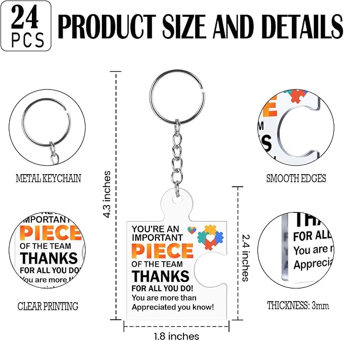 Team Appreciation Gifts Bulk Thank You Keychains for Coworkers | Gift Set for Employee, Staff, Teachers, Teamwork Puzzle Piece Keyring, Acrylic