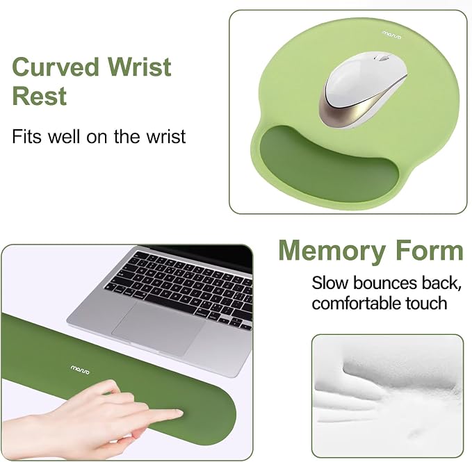 MOSISO Wrist Rest Support for Mouse Pad&Keyboard Set, Olive Green | Circle Curved Ergonomic Mousepad Non-Slip Base Home/Office Pain Relief&Easy Typing Pad with Soft Cloth&Silicone Lining
