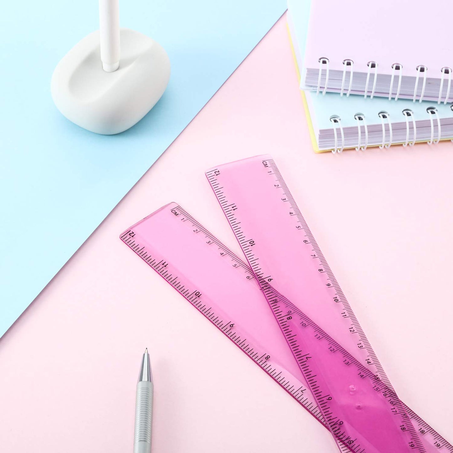 EBOOT 2 Pack Plastic Ruler Straight Ruler Plastic Measuring Tool for Student School Office (Pink, 12 Inch)
