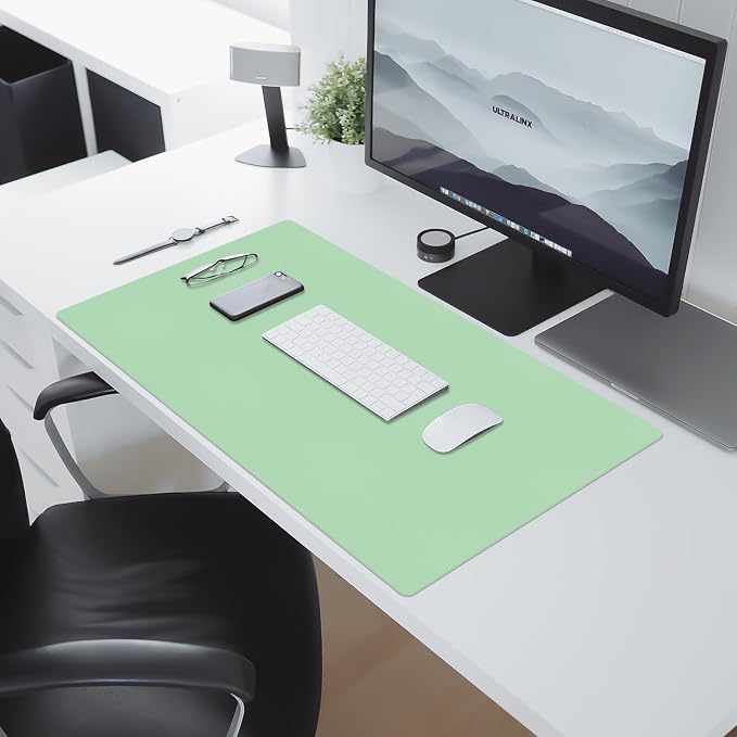 Leather Desk Pad Mat, Green Desk Mat, 31.5" x 15.7" | Non-slip and Waterproof Computer Mat, Large Desk Protector for Office/Home, Desk Accessories