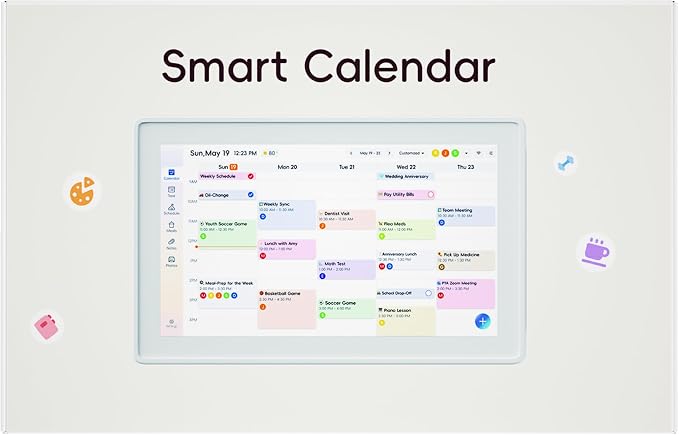 Smart Digital Calendar 15.6-inch Wall Planner & Family Organizer – Touchscreen Chore Chart, Meal & Task Scheduler – Easy Wi-Fi Sync – No Subscription – Home & Office Display (Snow White Frame)