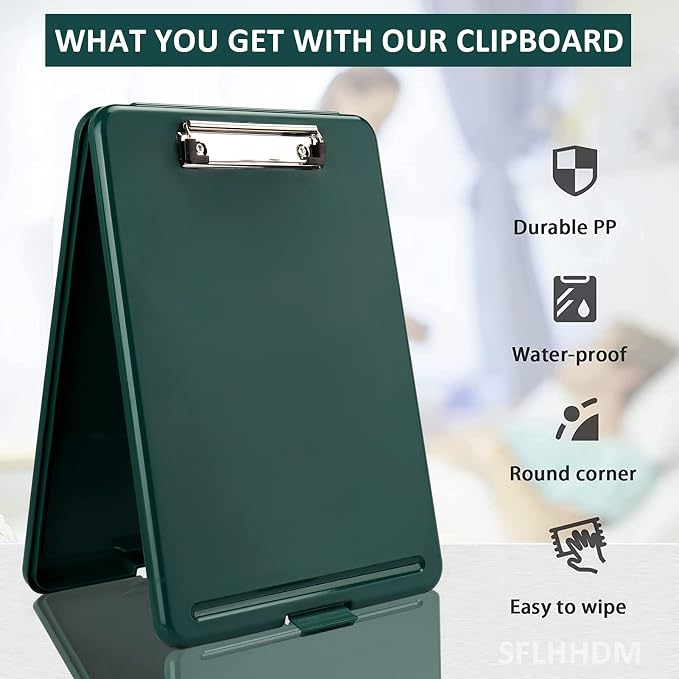 Clipboard with Storage,Storage Clipboard with Clip,Clipboards Foldable for Nurse,for 8.5x11 Paper Clip Boards,A4 Clipboards Case with Smooth Writing for Office Supplies Clip Board Case-Emerald