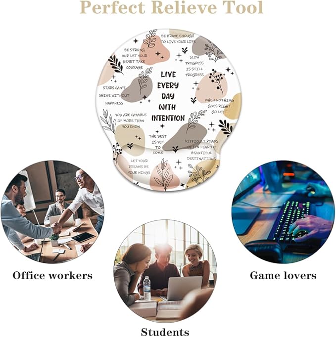 WAVEYU Ergonomic Mouse Pad with Wrist Support, Non-Slip Rubber Base Mousepad for Desk Laptop Gaming Working Computers Easy Typing & Pain Relief, 9''x 10'', Words