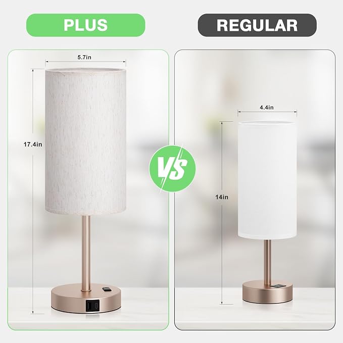 Dicoool 17.4" Bedside Lamp for Bedroom - Dimmable Touch, USB A+C, AC Outlet | LED Bulb Included, 3-Way Dimmable, 17.4" Table Lamp for Living Room, Dorm, Cream Fabric Lampshade, Antique White Metal Base