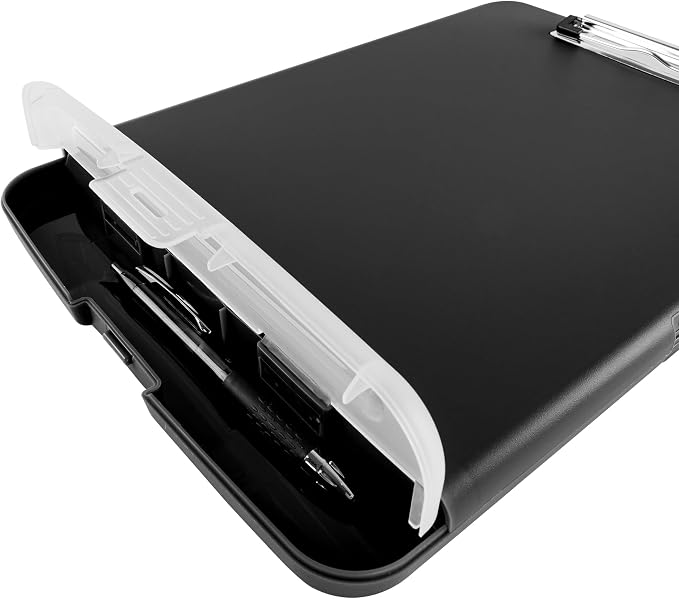 Super Z Outlet Slim Plastic Nursing RN Style Lightweight Coaches Clipboard with Open Foldable Storage, Classroom Teacher College Size (9.5" x 14") (Black, 9.5" x 14")