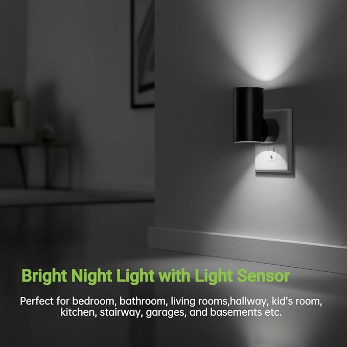 TSEXES LED Night Light Plug in, Modern Night Lights Plug into Wall, Dusk to Dawn Sensor, 5-300LM Adjustable Brightness,Daylight 5000K,Dimmable Night Lights for Hallway Bedroom Stairway, 2 Pack
