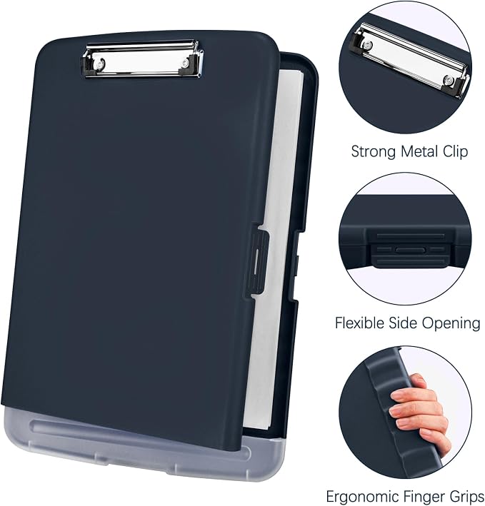 Meiikun Plastic Storage Clipboard, Clipboards with Storage, Nursing Clipboard with Pen Holder, Clip Boards 8.5x11 A4 Paper Folder for Nurse, Teacher, Work, Classroom (Navy)
