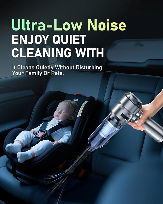 Car Vacuum,3 Suction Modes,Portable Mini Cordless Cleaner with 24000pa Suction Power,Type-C Charge,Handheld Vacuum for Home,Car,Birthday Gifts for Men Dad Husband (Titanium)