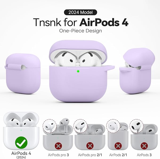 for AirPods 4 Case, TNSNK Silicone AirPod 4 Case Cover Compatible with Apple Airpods 4th Gen, Shockproof Protective Cases for Women Girly with Cleaner Kit and Keychain, Front LED Visible