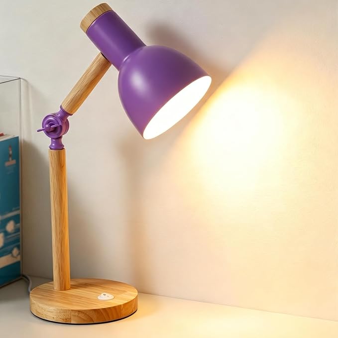 Adjustable Wooden Arm Desk Lamp, Metal Shade Table Lamp | Dorm Lamp,Bedside Lamp,Reading Lamp,Lamp for Home Office