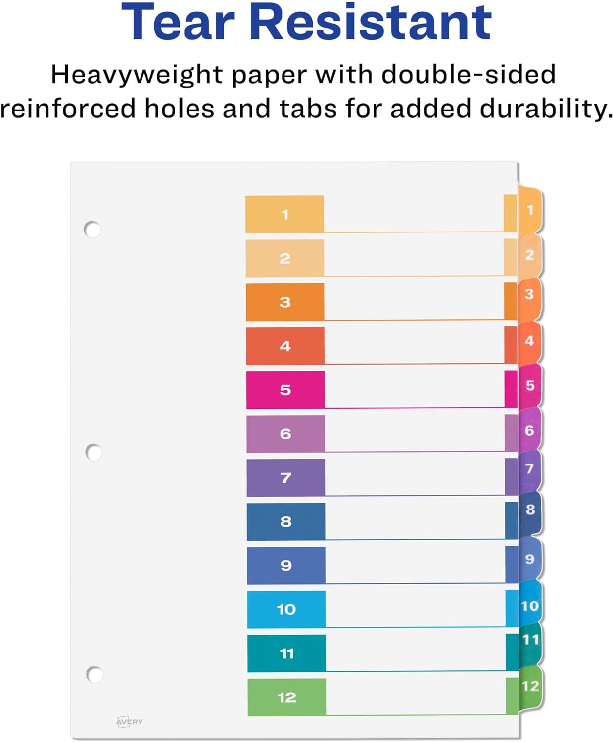 Avery 12 Tab Dividers for 3 Ring Binders, Customizable Table of Contents, Multicolor Tabs, 6 Sets (11196)
