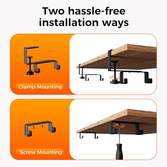 No Drill Thickened Under Desk Cable Management Tray,38.5In,Black | Upgraded Double-Layer Extra Thick Standing Desk Wire Management,Cord Organizer with Clamp/Screw Mount,for Office,Home