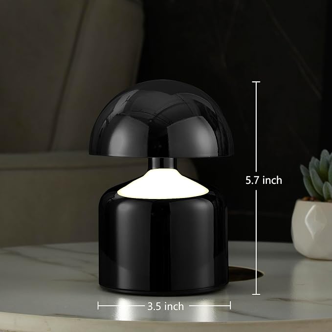 SAIWEYA Modern Cordless Mushroom Small Table Lamp, Dimmable Touch Battery | 3-Way Dimmable, Mini Rechargeable LED Desk Lamp, Night Light, Bedside Nightstand Lamps for Bedroom, Living Room