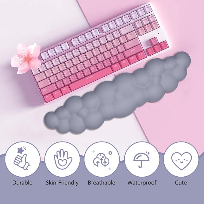 JIKIOU Upgrade Leather Cloud Wrist Rest for Keyboard and Mouse & Cup Pad | Wish Gift-Cute Cloud Shape, Comfortable and don’t Irritate to Skin, Non-Slip PU Base,Soft Memory Foam filled for Pain Relief