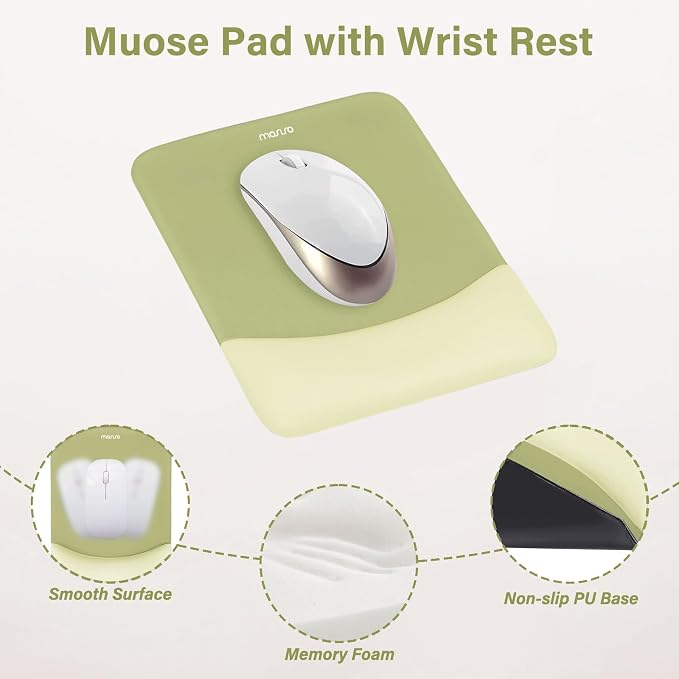 MOSISO Wrist Rest Support Mouse Pad & Keyboard Set, Olive Green | Rectangular Ergonomic Mousepad, Non-Slip Base, Home/Office Pain Relief & Easy Typing, Neoprene Cloth & Raised Silicone Lining