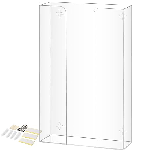 Triple Glove Box Holder Dispenser - Kitchen, Medical, & Latex Glove Holder Wall Mount or Countertop, Universal Fit - Thick Acrylic, Easy to Use, Slide, & Load Open Top Design - Clear