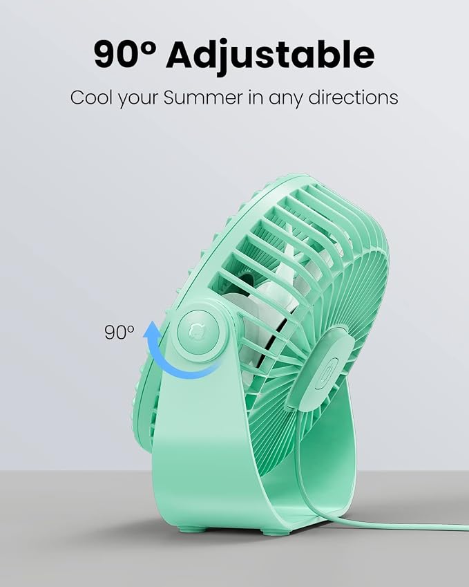 Gaiatop USB Desk Fan, 3 Speeds Strong Airflow, 5.5 Inch Portable 90° Rotate Quiet Cooling, Small Personal Table Fans for Bedroom Home Office Travel Green