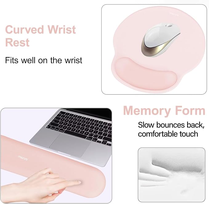 MOSISO Wrist Rest Support for Mouse Pad&Keyboard Set, Chalk Pink | Circle Curved Ergonomic Mousepad Non-Slip Base Home/Office Pain Relief&Easy Typing Pad with Soft Cloth&Silicone Lining