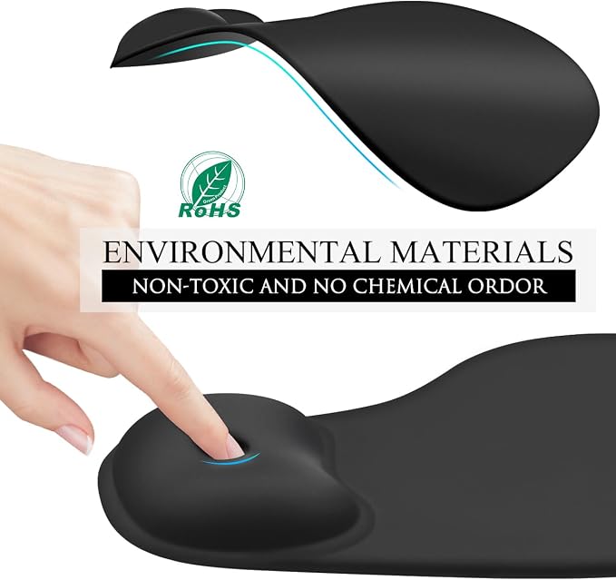 JIKIOU Ergonomic Mouse Pad with Gel Wrist Rest 2 Pack, Portable Small Black | Upgraded-Prevent Gel Leakage, Ergonomic Design for Pain Relief, Cooling Gel filled, Smooth Lycra Surface, Non-Slip PU Base
