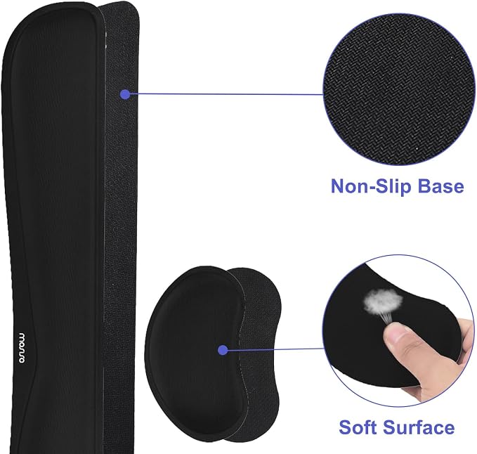 MOSISO Keyboard Mouse Pad Set, Gaming Mouse Pad&Keyboard Wrist Rest | Ergonomic Wristrests with Memory Foam Home Office Easy Typing Cushion Non-Slip Mousepad, Black