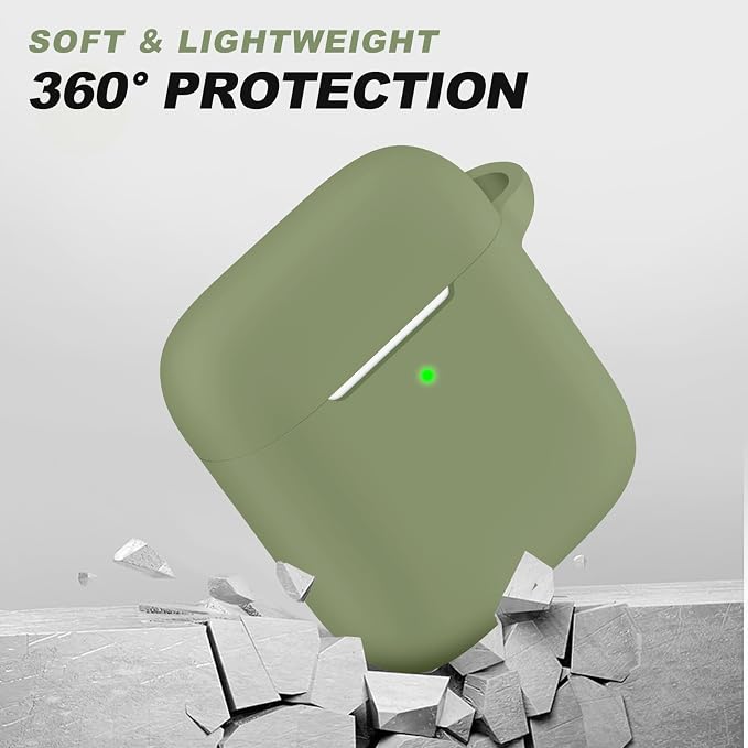 for AirPods Case Cover, Come with Clean Pen，Soft Silicone Protective Cover for Women Men Compatible with Apple AirPods 2nd 1st Generation Charging Case, Front LED Visible,Army Green