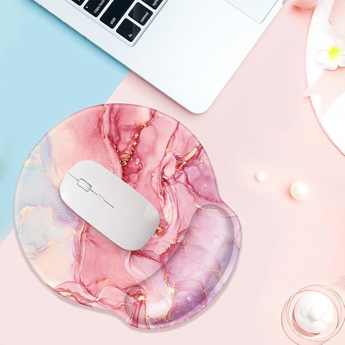 WAVEYU Ergonomic Mouse Pad with Wrist Support, Office Mousepad with Wrist Rest, Computer Gaming Mouse Pad for Laptop, Pain Relief Mouse Mat with Non-Slip Rubber Base, 9''x 10'', Red Marble