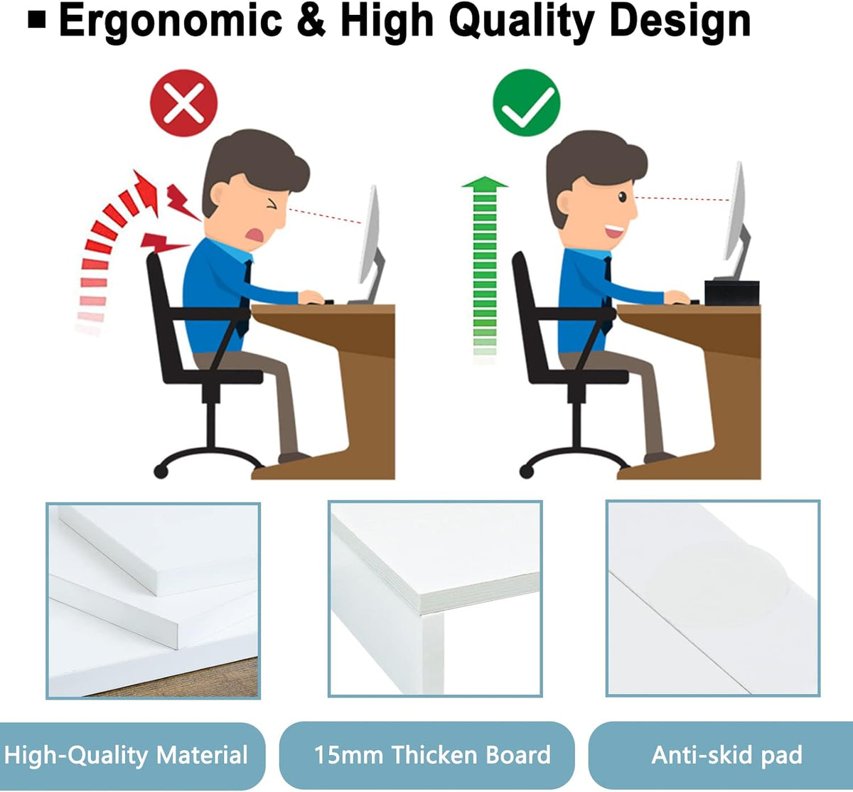 TEAMIX 2 Pack White Monitor Stand Riser - 20 inch, Wooden Desktop Stand for PC/TV/Laptop/Printer, Monitor Riser with Storage, Computer Stand with Keyboard Organizer