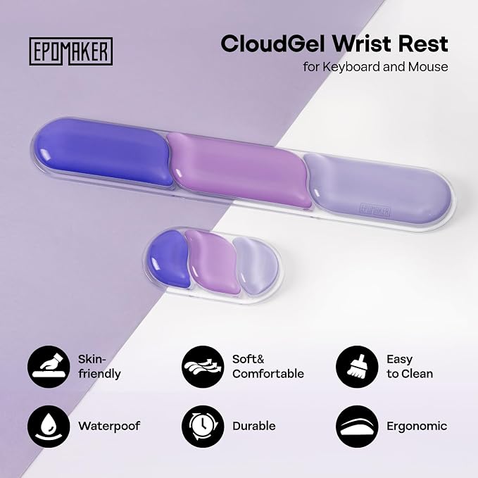 EPOMAKER CloudGel Wrist Rest for Keyboard and Mouse, 2 Pieces | Silicone Wrist Support, Anti-Slip Rubber Bottom, Ergonomic Design, Suitable for Office/Computer/Laptop/Gaming (Purple)