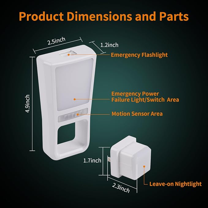 Dawnrise 3 Pack 5-in-1 Power Failure Night Light, Multifunctional Motion Sensor Nightlights, Plug in Night Lights, Emergency Lights for Home,Rechargeable Flashlights for Blackout,Hurricane