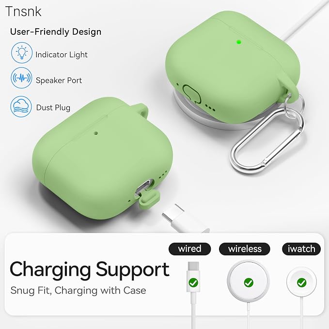 for AirPods 4 Case, TNSNK Silicone AirPod 4 Case Cover Compatible with Apple Airpods 4th Gen, Shockproof Protective Cases for Women Girly with Cleaner Kit and Keychain, Front LED Visible