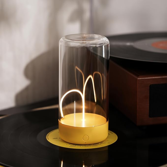 Mini Minimalist Cordless Table Lamp, Rechargeable Ambient Light, Yellow