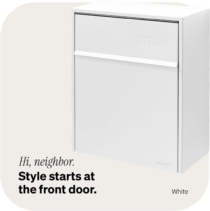 Adoorn Lockable Wall Mount Mailboxes for Outside - Large Anti-Theft Locking Mailbox for Letters - Weatherproof Construction - Durable Steel - 18.5" H x 15" L x 7.5" D - White
