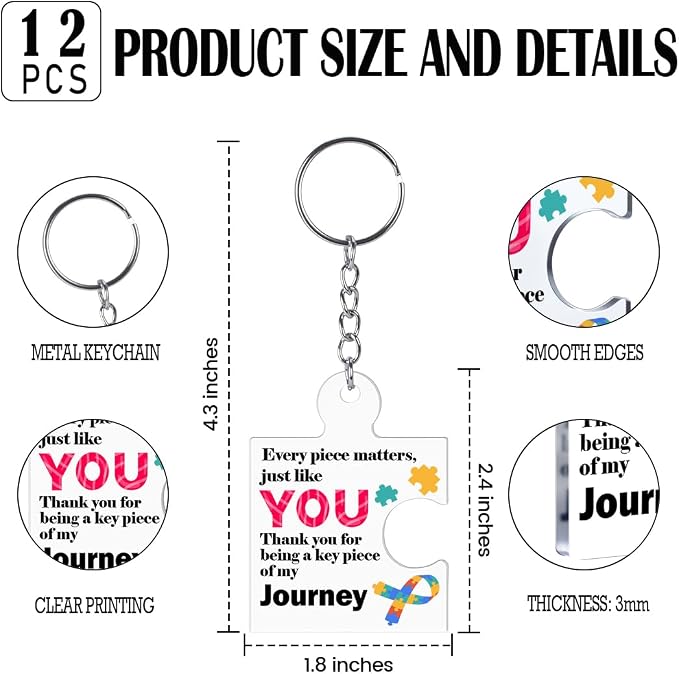 Team Appreciation Gifts Bulk Thank You Keychains for Coworkers | Gift Set for Employee, Staff, Teachers, Teamwork Puzzle Piece Keyring, Acrylic