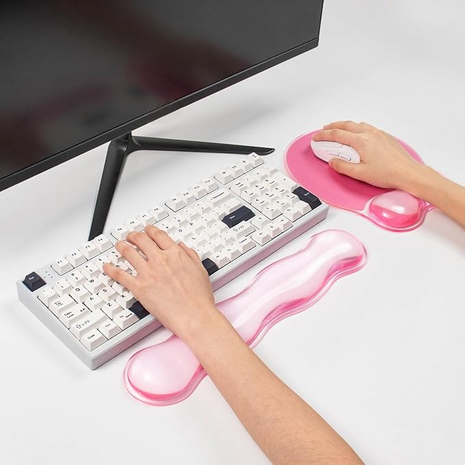 Gel Wrist Rest for Keyboard and Mouse - Ergonomic Pink Mouse Pad with Wrist Rest Support Non-Slip Base for Latop/Desktop/Office Home