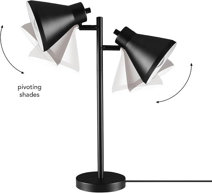 Globe Electric 18" 2-Light Desk Lamp, Industrial Design, Pivoting Heads, Matte Black Finish, Dual On/Off Switches, E26 Base, 52999
