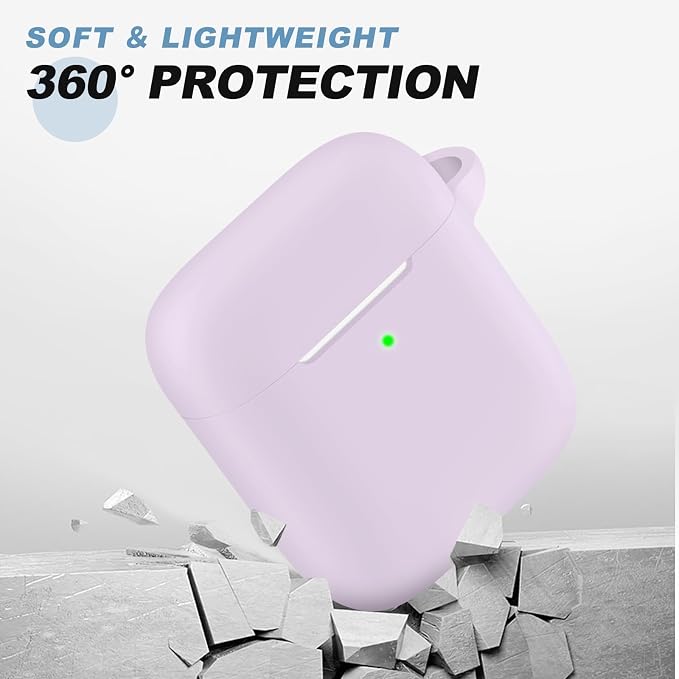 for AirPods 1/2 Case Cover,Come with Cleaner Kit,Soft Skin Silicone Case Cover with Keychain,Full Protective Case for Men and Women,Compatible with AirPods 2nd Generation Case,Lavender