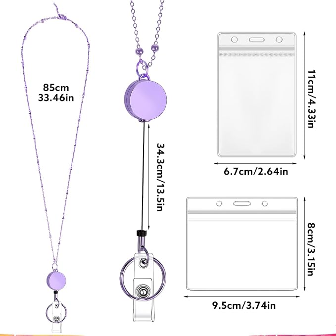 Lanyards for Id Badges 3 Pack Badge Lanyard with 6 Pcs Id Badge Holder Retractable Stainless Steel Teacher Lanyard Cruise Ship Lanyards for Girl Women (Purple, Pink, Bright Blue)