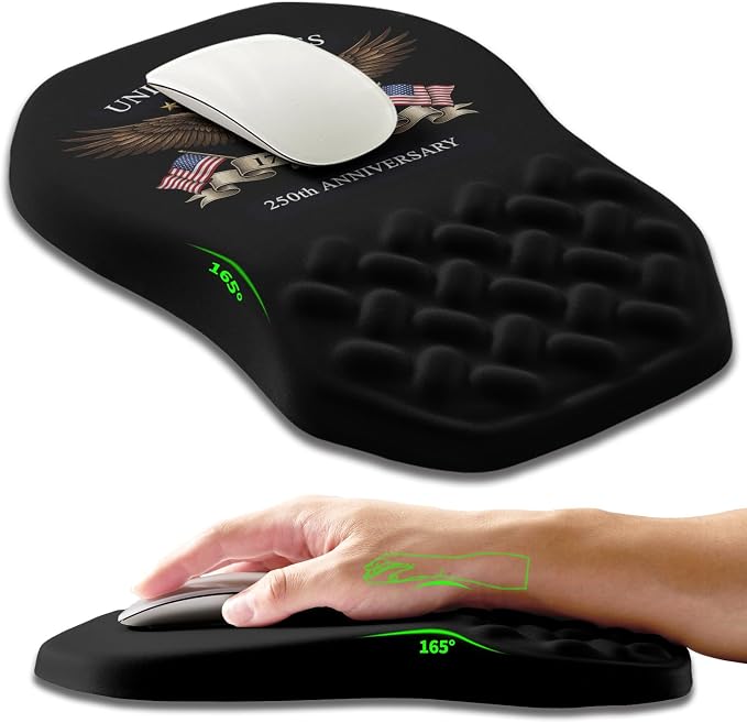 Ergonomic Slope Mouse Pad Wrist Support, Wrist Rest Mousepad for Carpal Tunnel Pain Relief with Massage Bulge and Slow Rebound Memory Foam (12x8 inch, 250th Anniversary)