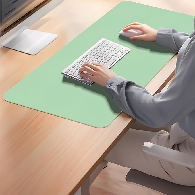 Leather Desk Pad Mat, Green Desk Mat, 35.4" x 16.9" | Non-slip and Waterproof Computer Mat, Large Desk Protector for Office/Home, Desk Accessories