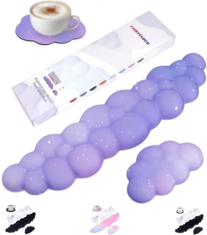 Silky Cloud Wrist Rest Set for Keyboard & Mouse, 16.9", Purple Star | Memory Foam Arm Rest with Ergonomic Support Fits Full Keyboards and Reduces Typing Fatigue for Office, Gaming and Home Use