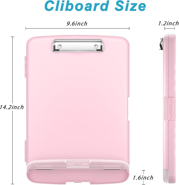 Rimilak Clipboard with Storage, 8.5 x 11'' High Capacity Clip Board, Pink | Smooth Writing, Side-Opening Plastic Folder with Pen Holder, Size 14.2 x 9.6 x 1.2″ ,for Classroom, Teacher, Student