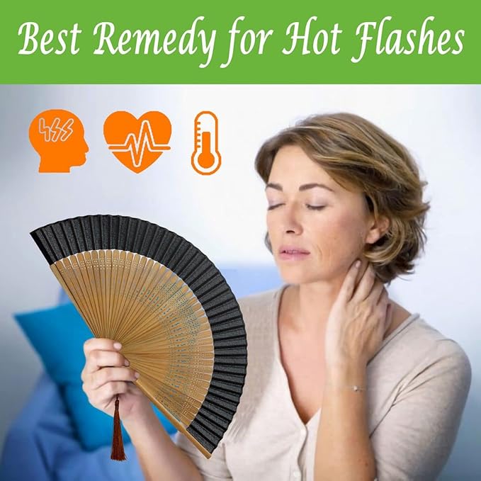 OMyTea Folding Hand Fan for Women - Foldable Chinese Japanese Vintage Bamboo Silk Fan - for Hot Flash, Church, Decoration, EDM, Music Festival, Dance, Party, Performance, Gift (Sexy Bamboo)
