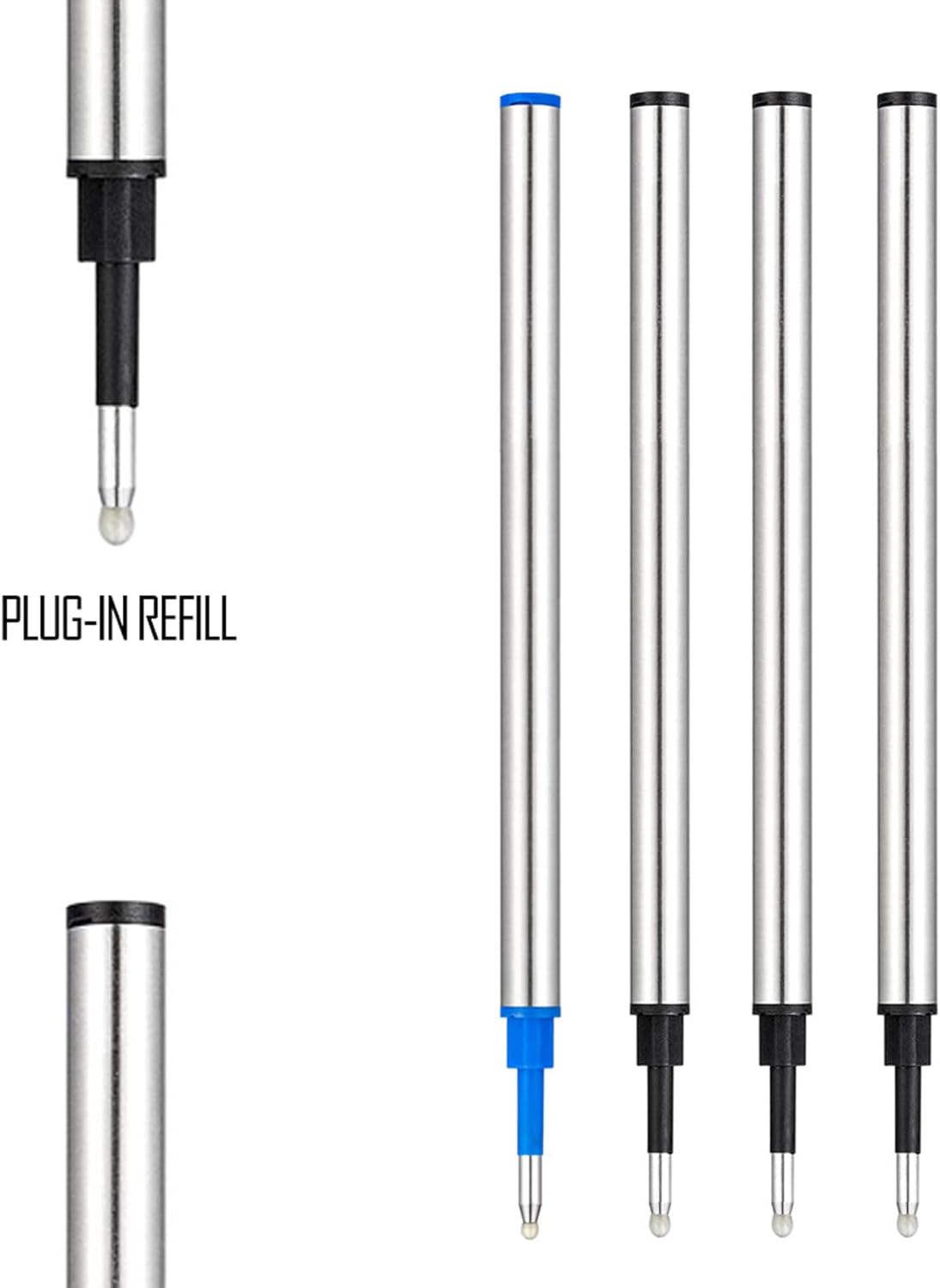 DunBong Rollerball Pen Refills, Roller Ball Fine Point 0.5mm, Red Ink Refill Pack of 5 - Replaceable Ballpoint Pen Refills Medium Point (Navy Blue)