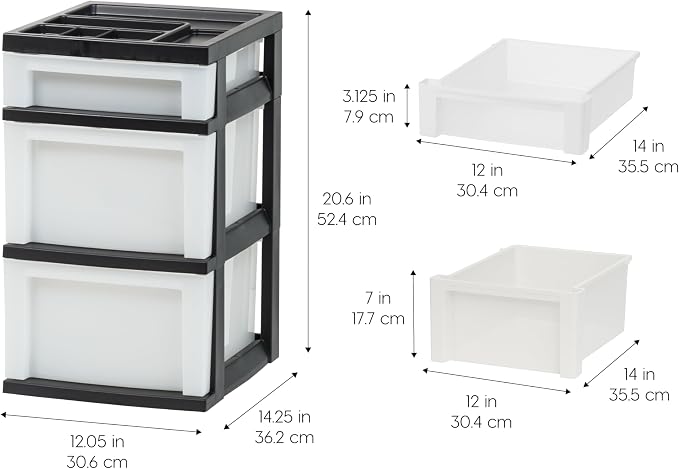 IRIS USA 3-Drawer Storage Cart, Black/Pearl | Keep classroom supplies, teacher essentials, craft materials, and learning tools organized with easy-access drawers.